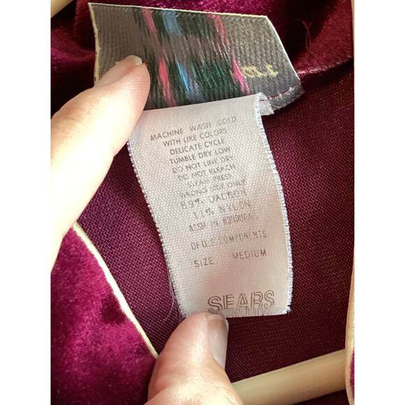 VTG Amanda Stewart Embroidered Floral Half Zip Jasmine Rose Robe Maroon Medium - Picture 8 of 8